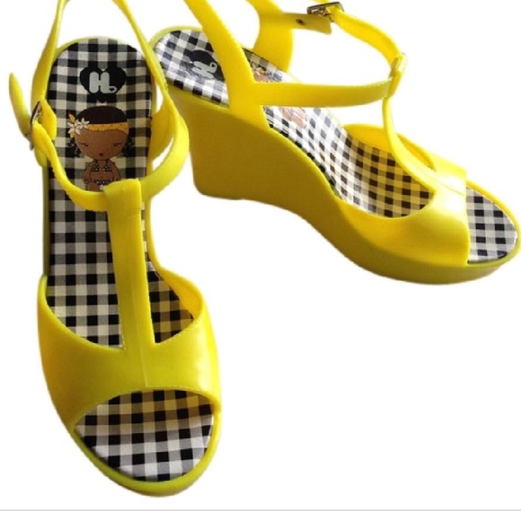 Harajuku Lovers Shoes - Yellow Harajuku Lovers T-strap wedges